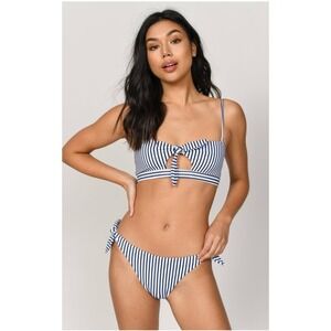 Tobi Womens Days With‎ You Stripe Bikini bottom White and Navy SM Swim Beach
